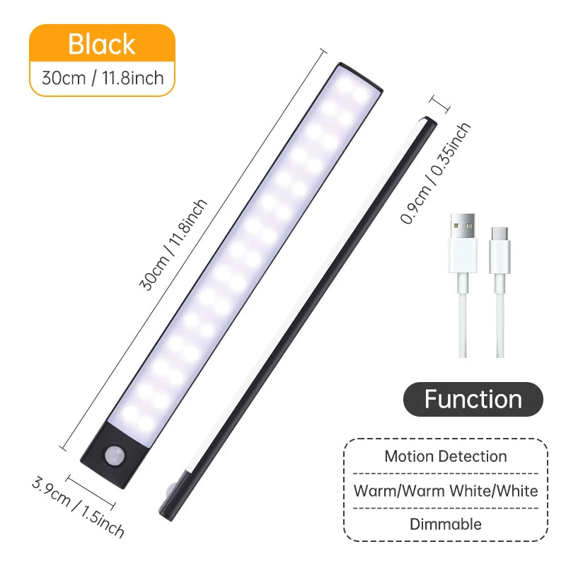 Wireless LED Motion Sensor Night Light USB Rechargeable under Cabinet Wardrobe Lamp Eye Catching Kitchen Backlight use for kitchen cabinet bathroom bedroom LED light