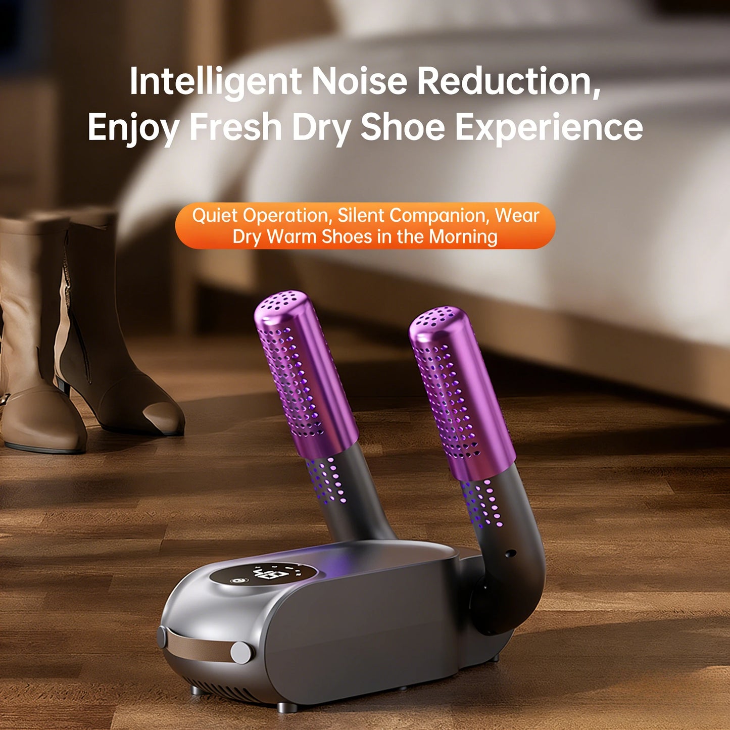Smart Shoe Dryer with UV Sterilization Fast Drying Constant Temp Quiet Operation Fits All Shoes (Trainers/Boots) with Smart Timer Odor Kill for All Seasons antibacterial UV light 3 in 1 noise reduction quick dry for family