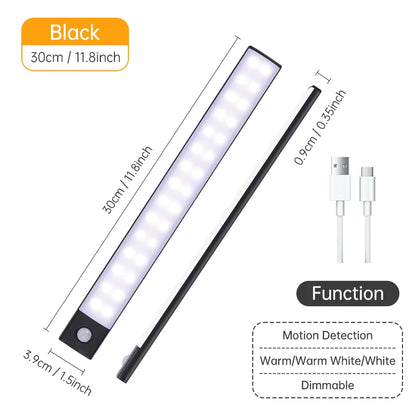 Wireless LED Motion Sensor Night Light USB Rechargeable under Cabinet Wardrobe Lamp Eye Catching Kitchen Backlight use for kitchen cabinet bathroom bedroom LED light
