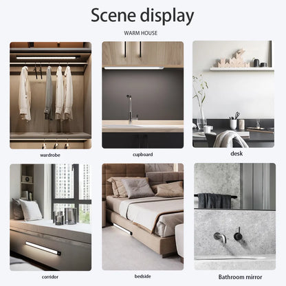 Wireless LED Motion Sensor Night Light USB Rechargeable under Cabinet Wardrobe Lamp Eye Catching Kitchen Backlight use for kitchen cabinet bathroom bedroom LED light