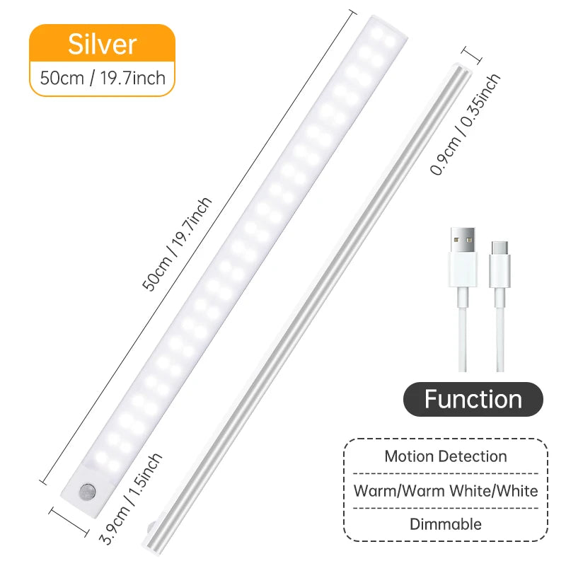 Wireless LED Motion Sensor Night Light USB Rechargeable under Cabinet Wardrobe Lamp Eye Catching Kitchen Backlight use for kitchen cabinet bathroom bedroom LED light