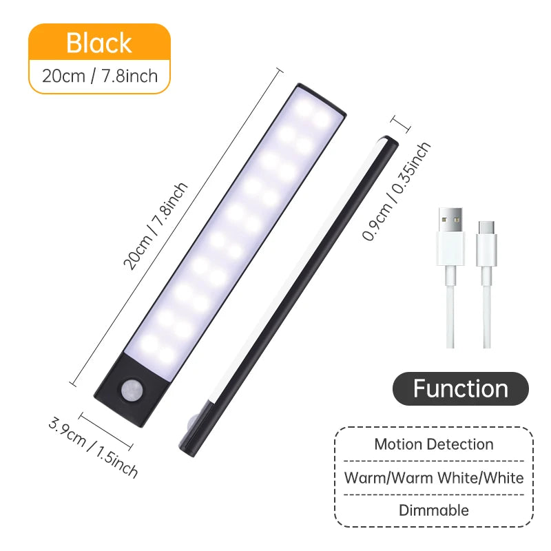 Wireless LED Motion Sensor Night Light USB Rechargeable under Cabinet Wardrobe Lamp Eye Catching Kitchen Backlight use for kitchen cabinet bathroom bedroom LED light