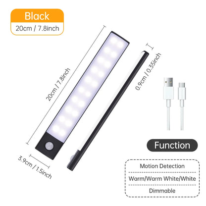 Wireless LED Motion Sensor Night Light USB Rechargeable under Cabinet Wardrobe Lamp Eye Catching Kitchen Backlight use for kitchen cabinet bathroom bedroom LED light