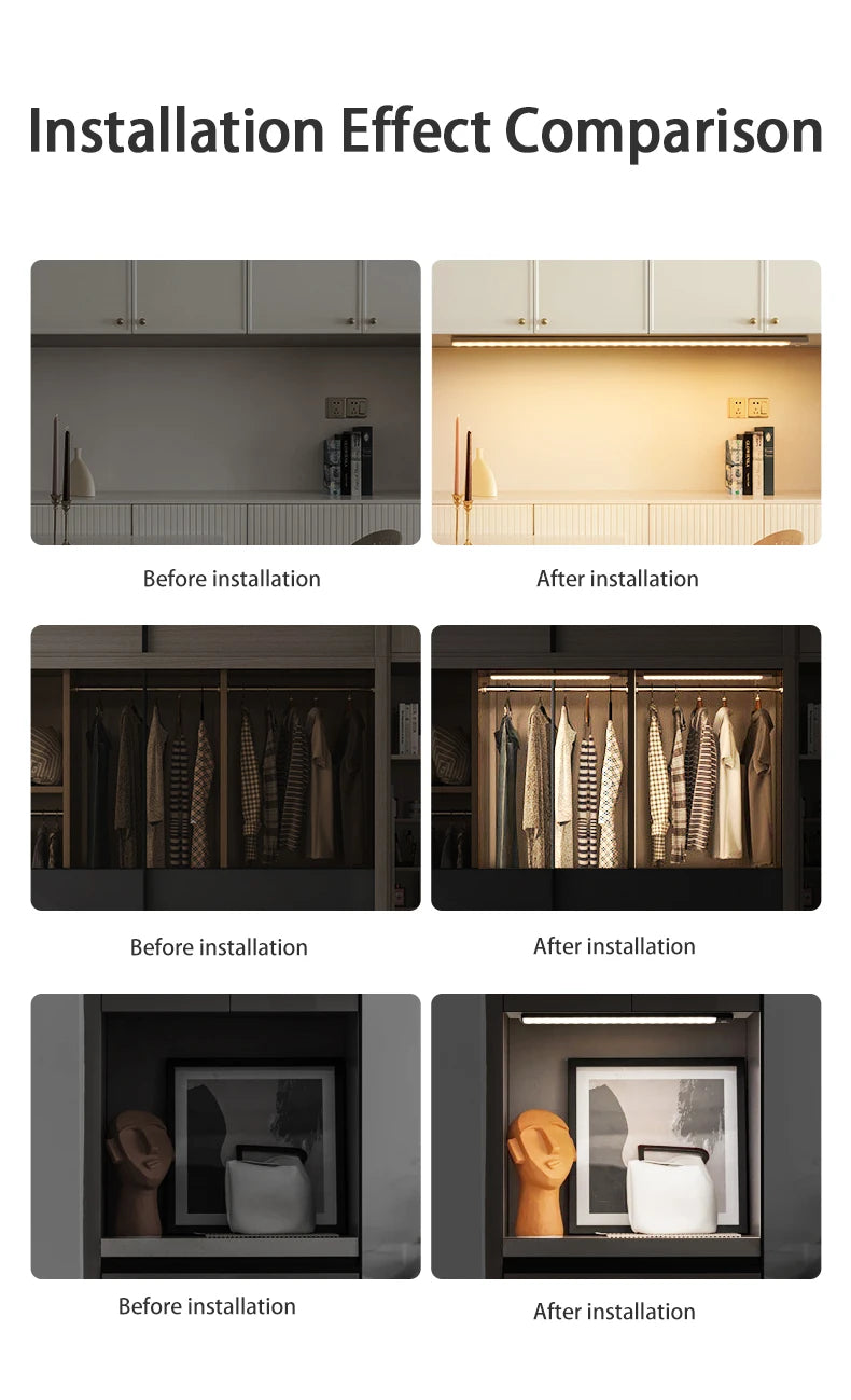 Wireless LED Motion Sensor Night Light USB Rechargeable under Cabinet Wardrobe Lamp Eye Catching Kitchen Backlight use for kitchen cabinet bathroom bedroom LED light