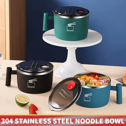 Stainless Steel Bowl with Lid for Instant Noodles Portable Sealed Drain Kitchen Utensil Eco-Friendly Aluminum Alloy Dinnerware