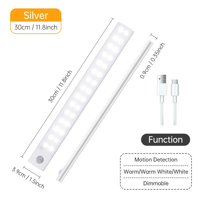 Wireless LED Motion Sensor Night Light USB Rechargeable under Cabinet Wardrobe Lamp Eye Catching Kitchen Backlight use for kitchen cabinet bathroom bedroom LED light
