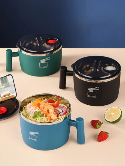 Stainless Steel Bowl with Lid for Instant Noodles Portable Sealed Drain Kitchen Utensil Eco-Friendly Aluminum Alloy Dinnerware