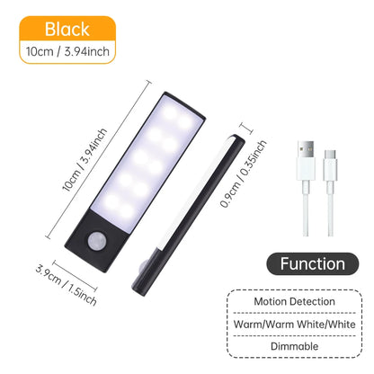 Wireless LED Motion Sensor Night Light USB Rechargeable under Cabinet Wardrobe Lamp Eye Catching Kitchen Backlight use for kitchen cabinet bathroom bedroom LED light