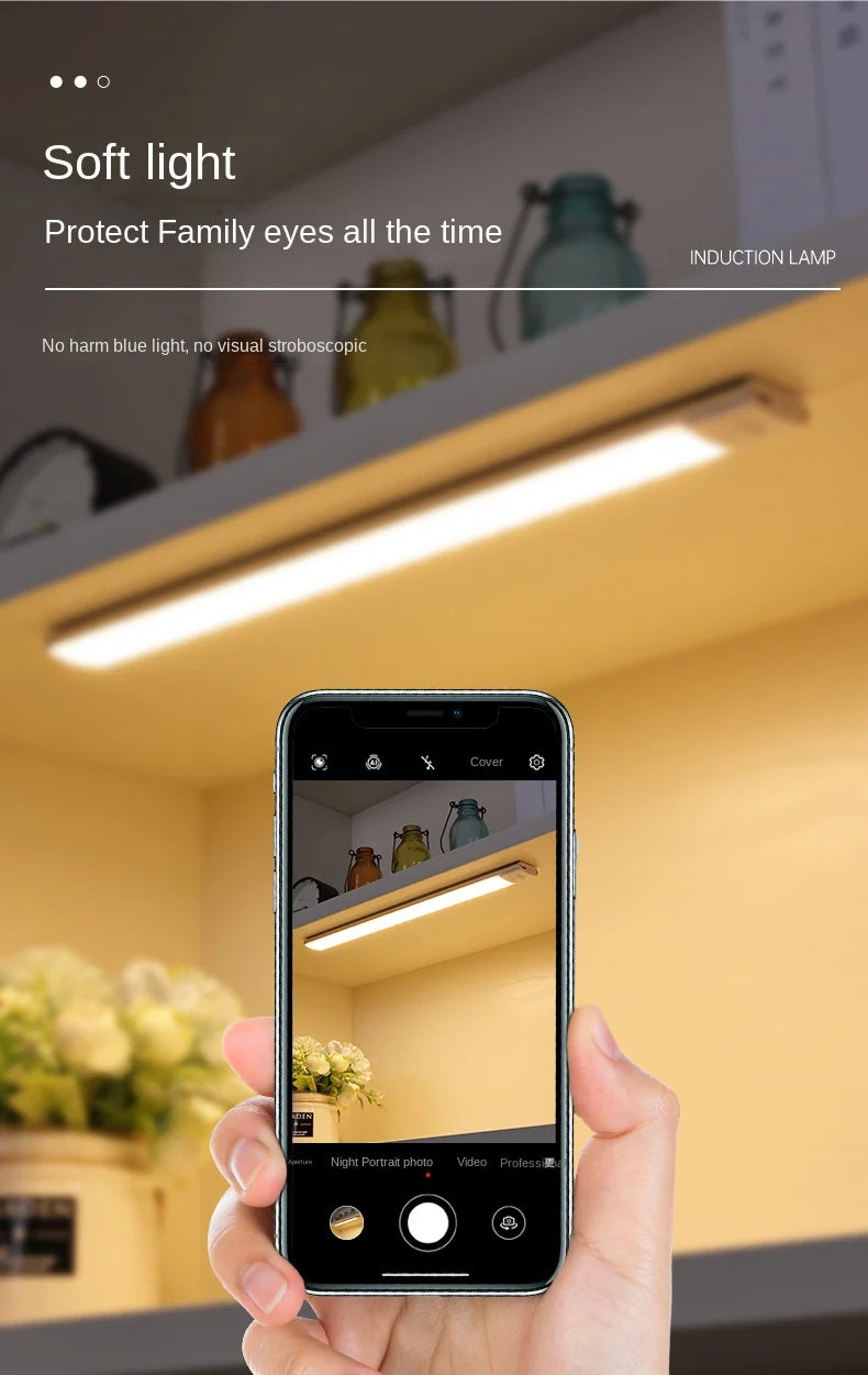 Wireless LED Motion Sensor Night Light USB Rechargeable under Cabinet Wardrobe Lamp Eye Catching Kitchen Backlight use for kitchen cabinet bathroom bedroom LED light