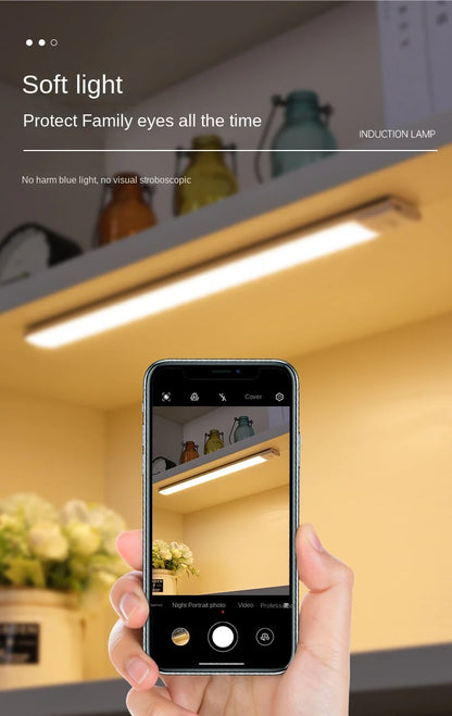 Wireless LED Motion Sensor Night Light USB Rechargeable under Cabinet Wardrobe Lamp Eye Catching Kitchen Backlight use for kitchen cabinet bathroom bedroom LED light
