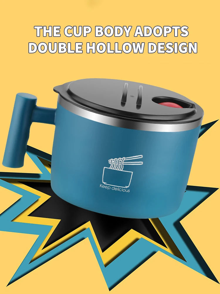 Stainless Steel Bowl with Lid for Instant Noodles Portable Sealed Drain Kitchen Utensil Eco-Friendly Aluminum Alloy Dinnerware