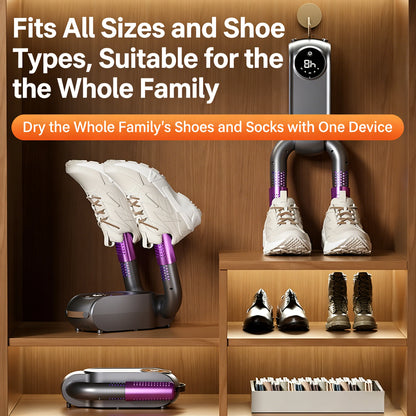 Smart Shoe Dryer with UV Sterilization Fast Drying Constant Temp Quiet Operation Fits All Shoes (Trainers/Boots) with Smart Timer Odor Kill for All Seasons antibacterial UV light 3 in 1 noise reduction quick dry for family