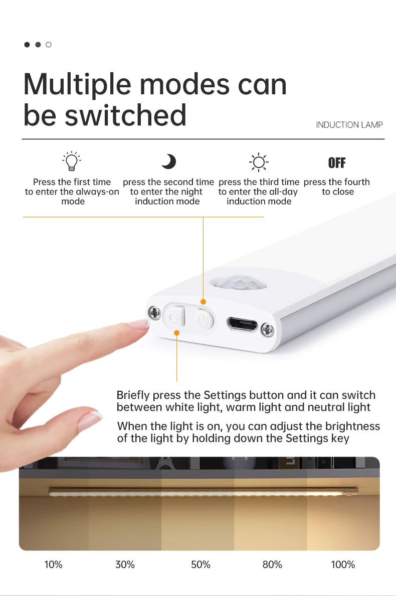Wireless LED Motion Sensor Night Light USB Rechargeable under Cabinet Wardrobe Lamp Eye Catching Kitchen Backlight use for kitchen cabinet bathroom bedroom LED light