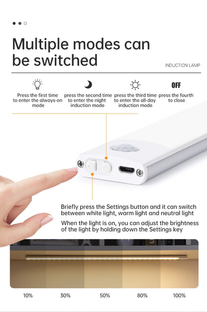 Wireless LED Motion Sensor Night Light USB Rechargeable under Cabinet Wardrobe Lamp Eye Catching Kitchen Backlight use for kitchen cabinet bathroom bedroom LED light