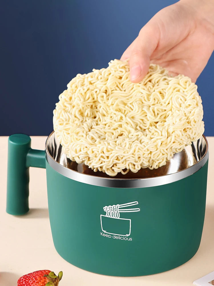 Stainless Steel Bowl with Lid for Instant Noodles Portable Sealed Drain Kitchen Utensil Eco-Friendly Aluminum Alloy Dinnerware