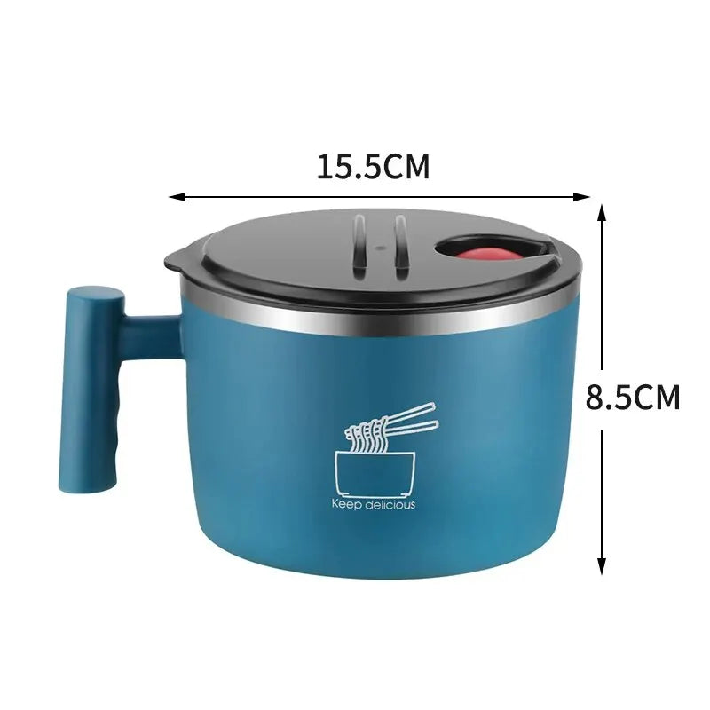 Stainless Steel Bowl with Lid for Instant Noodles Portable Sealed Drain Kitchen Utensil Eco-Friendly Aluminum Alloy Dinnerware
