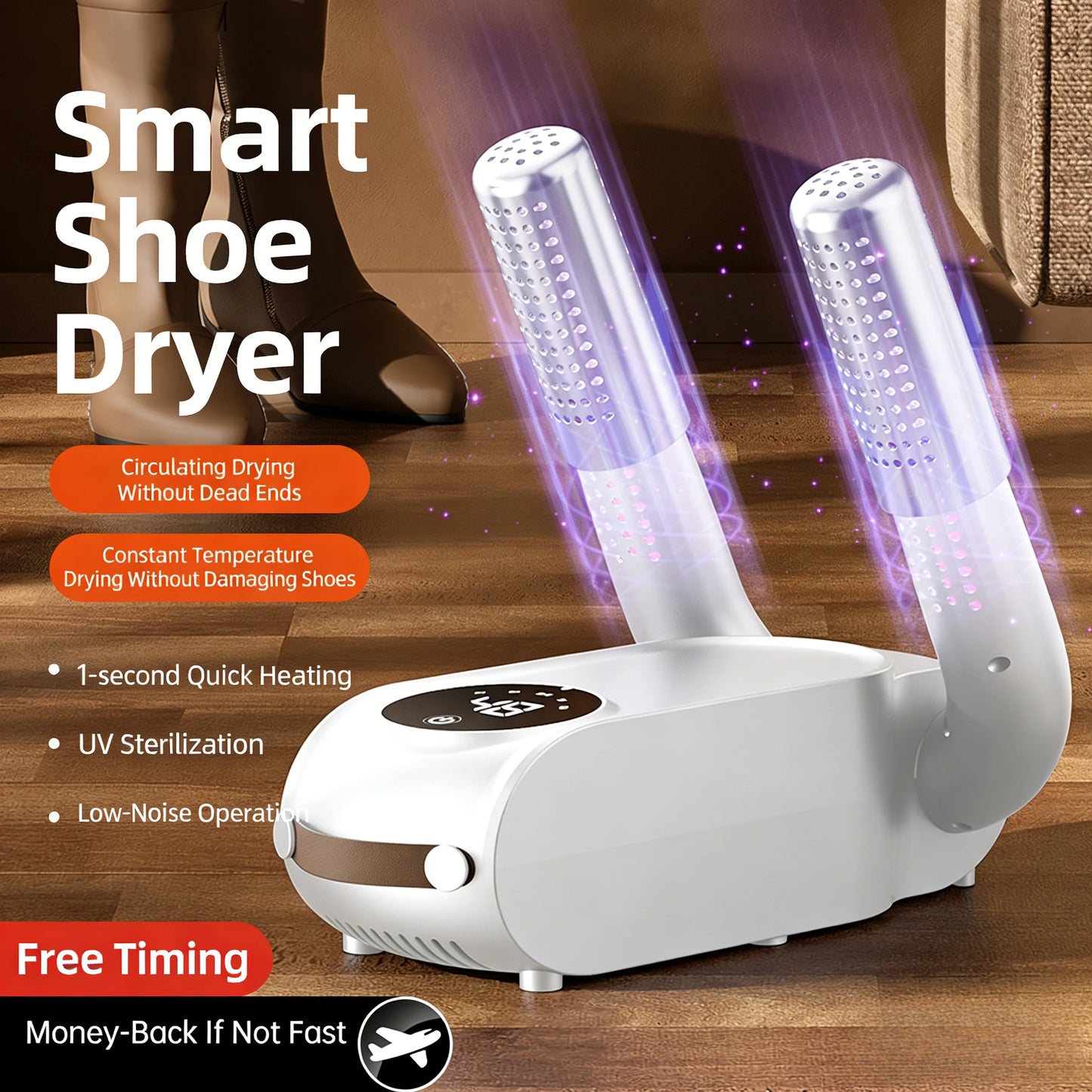 Smart Shoe Dryer with UV Sterilization Fast Drying Constant Temp Quiet Operation Fits All Shoes (Trainers/Boots) with Smart Timer Odor Kill for All Seasons antibacterial UV light 3 in 1 noise reduction quick dry for family