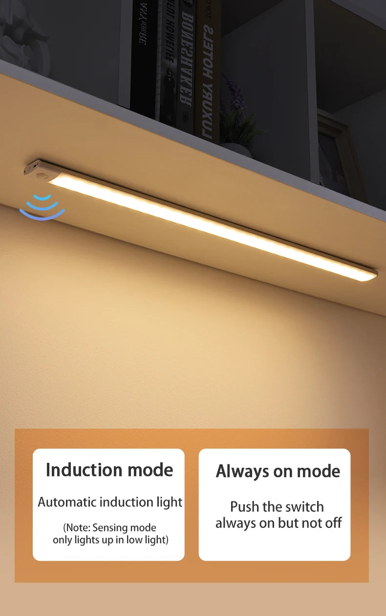 Wireless LED Motion Sensor Night Light USB Rechargeable under Cabinet Wardrobe Lamp Eye Catching Kitchen Backlight use for kitchen cabinet bathroom bedroom LED light