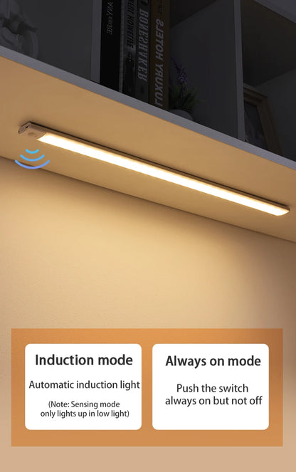 Wireless LED Motion Sensor Night Light USB Rechargeable under Cabinet Wardrobe Lamp Eye Catching Kitchen Backlight use for kitchen cabinet bathroom bedroom LED light