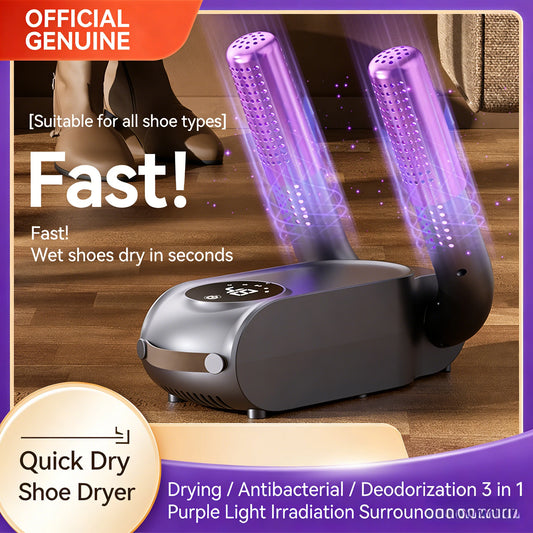 Smart Shoe Dryer with UV Sterilization Fast Drying Constant Temp Quiet Operation Fits All Shoes (Trainers/Boots) with Smart Timer Odor Kill for All Seasons antibacterial UV light 3 in 1 noise reduction quick dry for family