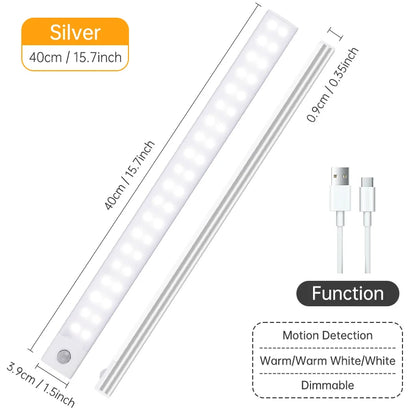 Wireless LED Motion Sensor Night Light USB Rechargeable under Cabinet Wardrobe Lamp Eye Catching Kitchen Backlight use for kitchen cabinet bathroom bedroom LED light