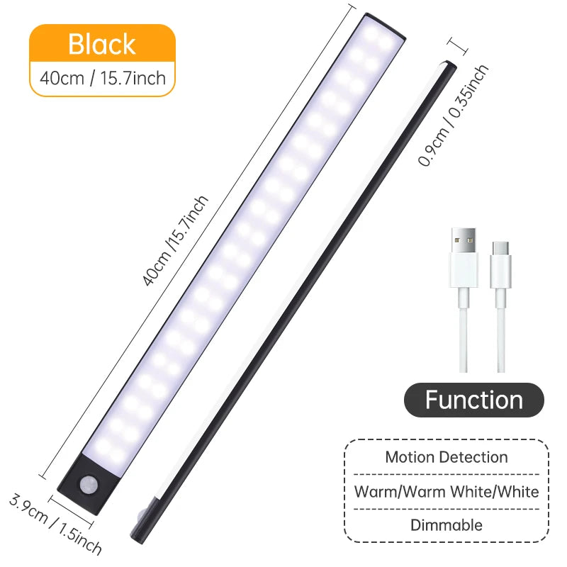 Wireless LED Motion Sensor Night Light USB Rechargeable under Cabinet Wardrobe Lamp Eye Catching Kitchen Backlight use for kitchen cabinet bathroom bedroom LED light