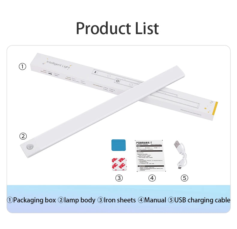 Wireless LED Motion Sensor Night Light USB Rechargeable under Cabinet Wardrobe Lamp Eye Catching Kitchen Backlight use for kitchen cabinet bathroom bedroom LED light