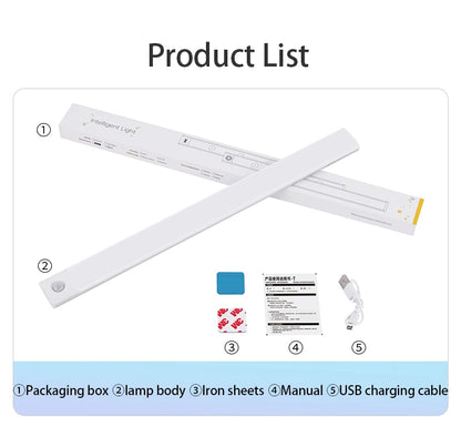 Wireless LED Motion Sensor Night Light USB Rechargeable under Cabinet Wardrobe Lamp Eye Catching Kitchen Backlight use for kitchen cabinet bathroom bedroom LED light