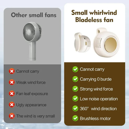 NEW Portable Silent Mini Bladeless Electric Fan Clip-On Adjustable 3-Speed Small Fan for Outdoor Comfortable Wearable Cooling Accessory for hot weather summer season