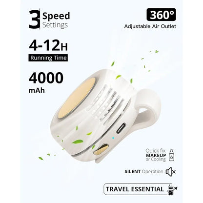 NEW Portable Silent Mini Bladeless Electric Fan Clip-On Adjustable 3-Speed Small Fan for Outdoor Comfortable Wearable Cooling Accessory for hot weather summer season