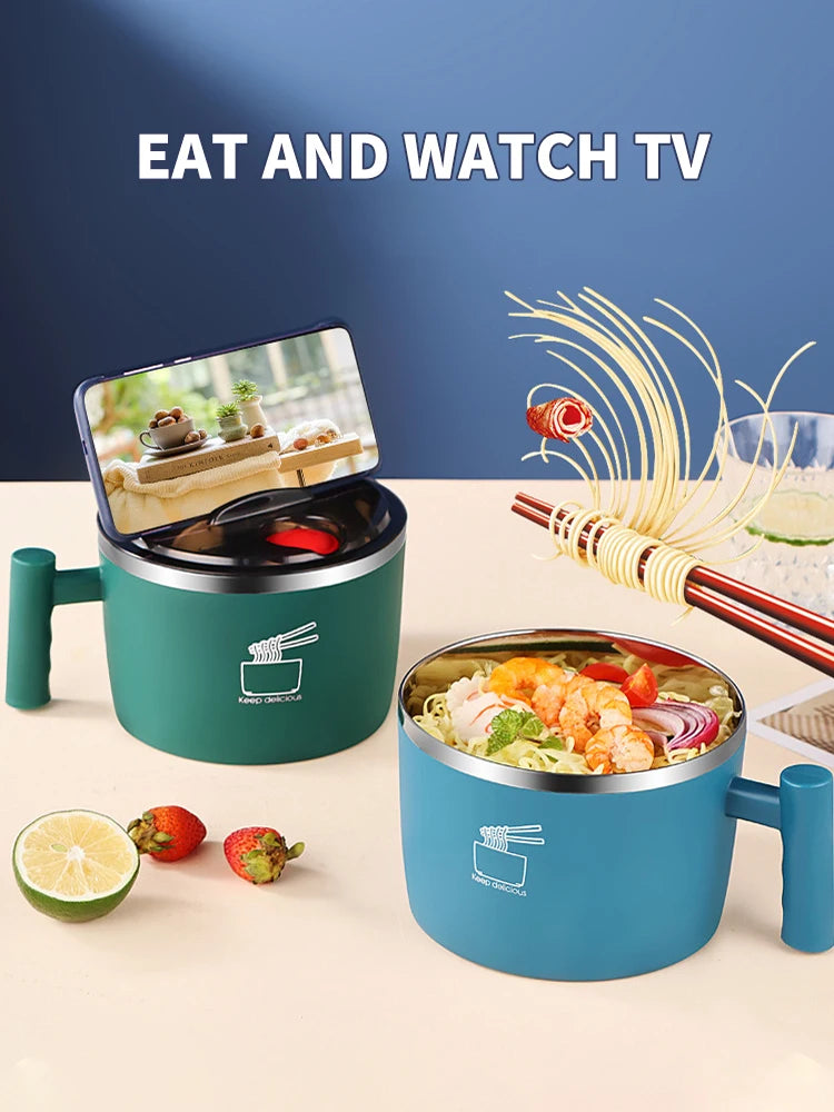 Stainless Steel Bowl with Lid for Instant Noodles Portable Sealed Drain Kitchen Utensil Eco-Friendly Aluminum Alloy Dinnerware